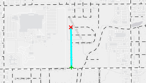 The selected route highlighted on the map